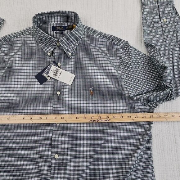 NEW Polo Ralph Lauren Classic Twill Shirt 17 1/2 36/37 Green Plaid Flesh Pony - Picture 11 of 16